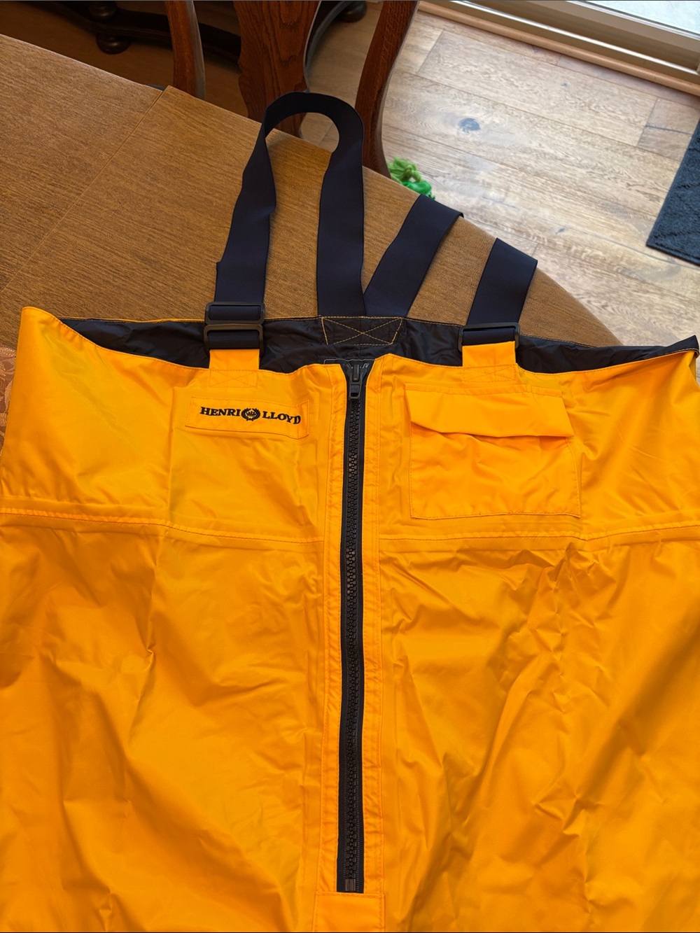 Henri Lloyd Bright Yellow Bib Foul Weather Gear with Navy Straps